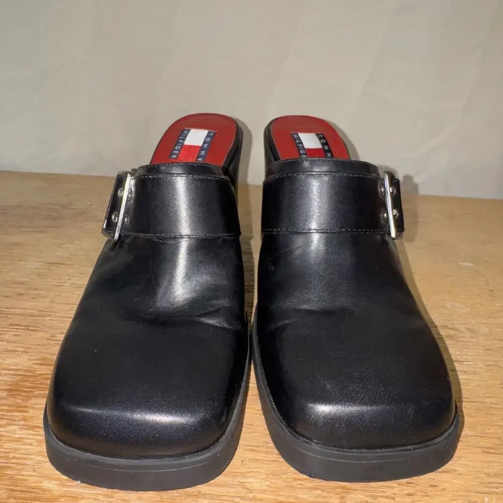 Vintage Tommy Hilfiger Mule Slip In Shoes Women’s Block Chunky Heel Y2K Festival